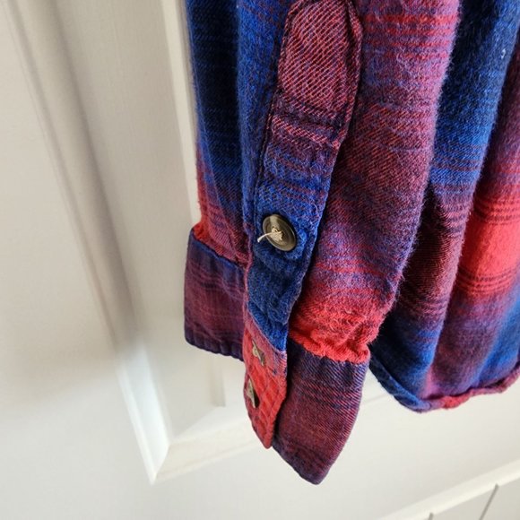 American Eagle Vintage Boyfriend Plaid Top PS Button Shirt Blue Red Flannel - Picture 11 of 16